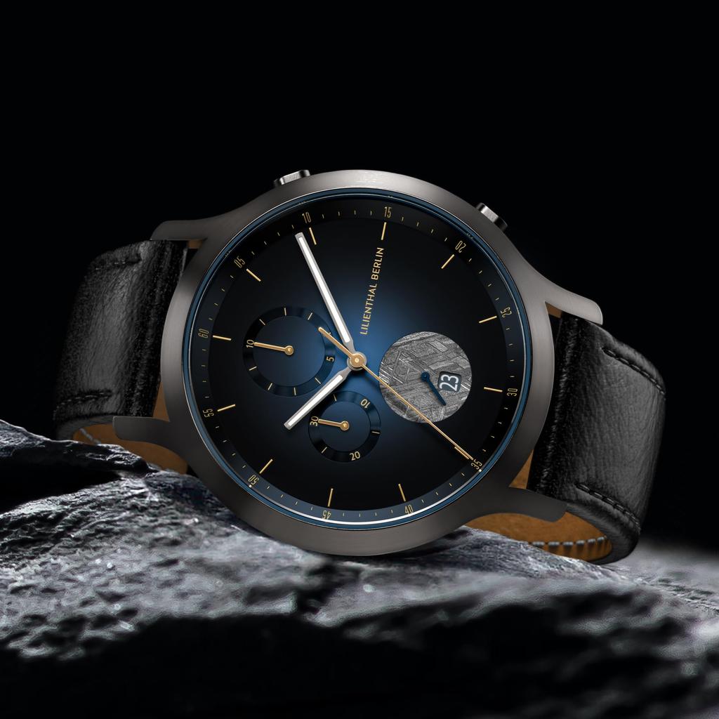 Lilianthal Berlin Chronograph Watch with Date Display and Made in Black Men's Meteorite, Germany, C01-025-B004FB,