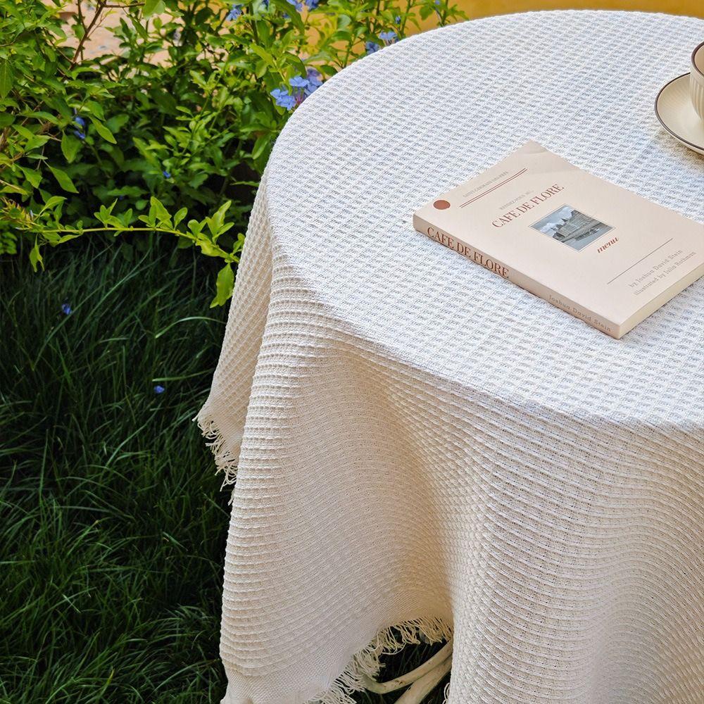 Waffelstruktur Runder Tisch Tischdecke Weiß Abendessen Tee Tischdecken Gartentischdecke Dessert