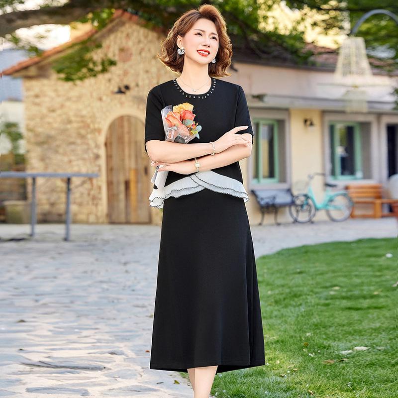 2026 Stylish Plus Size Short Sleeve Set for Middle-Aged and Elderly: Fashionable Two-Piece Blouse