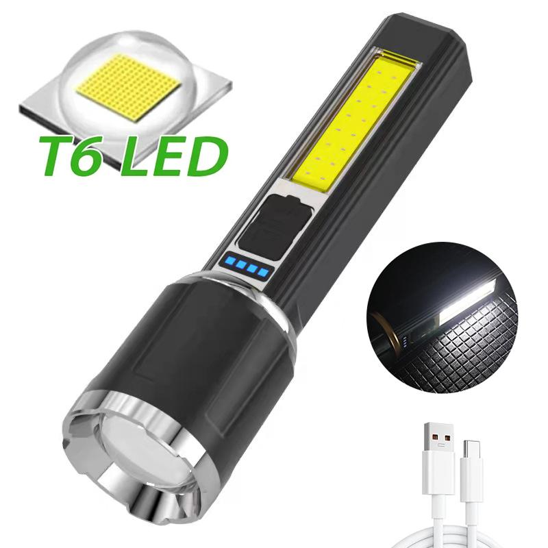 Strong Light Led Flashlight with Cob Side Light Portable Type-C Rechargeable Torch Aluminum Lantern for Patrol Camping Hiking