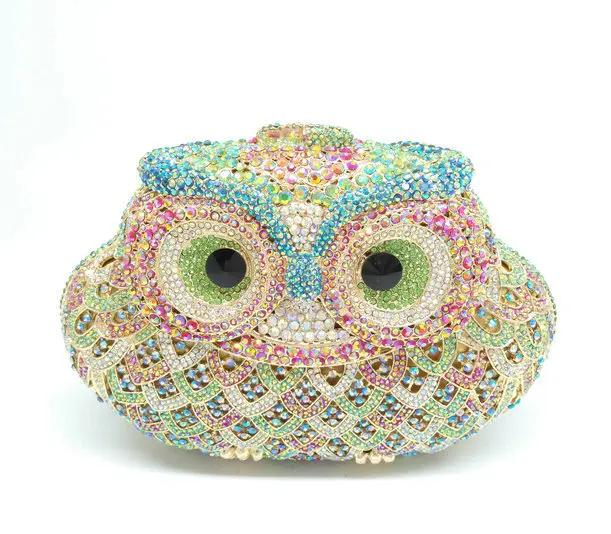 

Boutique De FGG Sparkling Bling Silver Owl Minaudiere Clutch Women Small Crystal Evening Handbags Wedding Party Cocktail Bag Mini Size