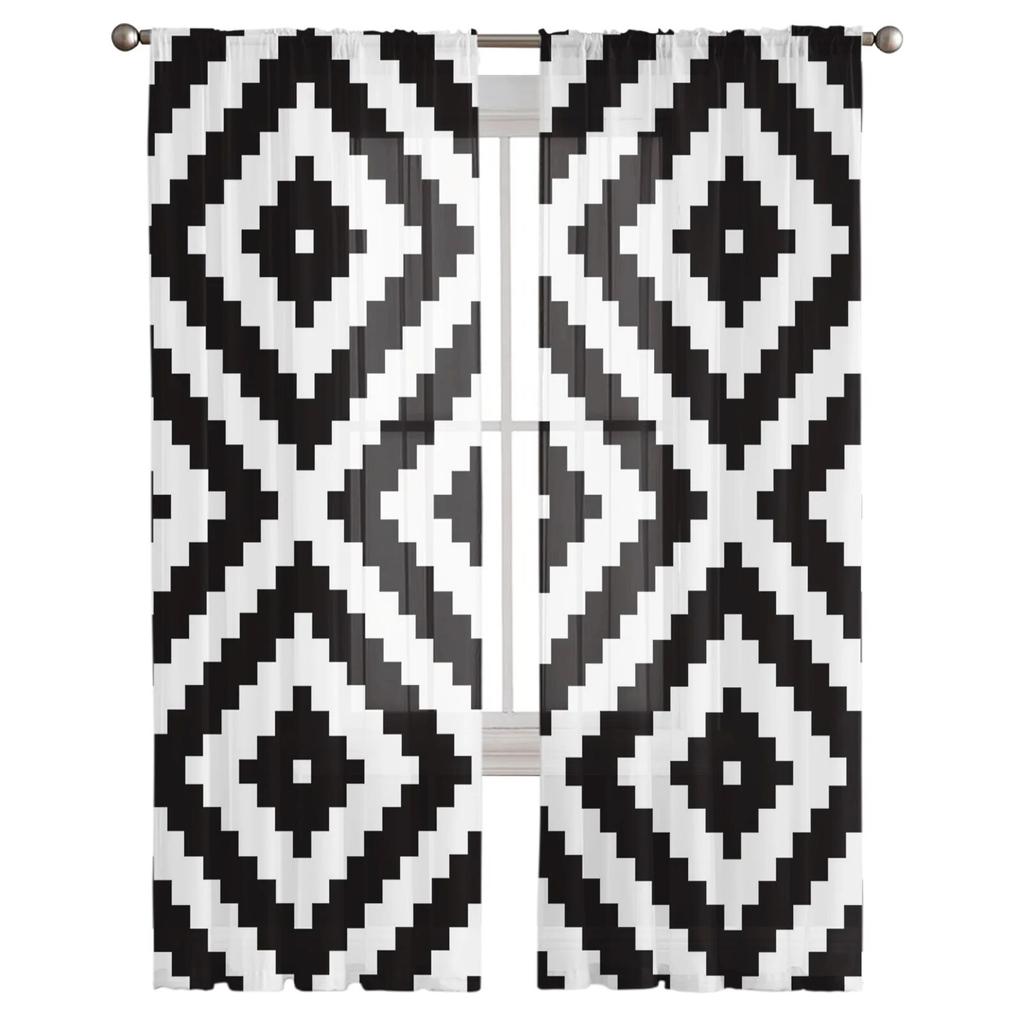 Schwarz Weiß Unregelmäßige Geometrie Tüll Vorhänge Für Wohnzimmer Schlafzimmer Dekor Chiffon Sheer Voile Küche Fenster Vorhang