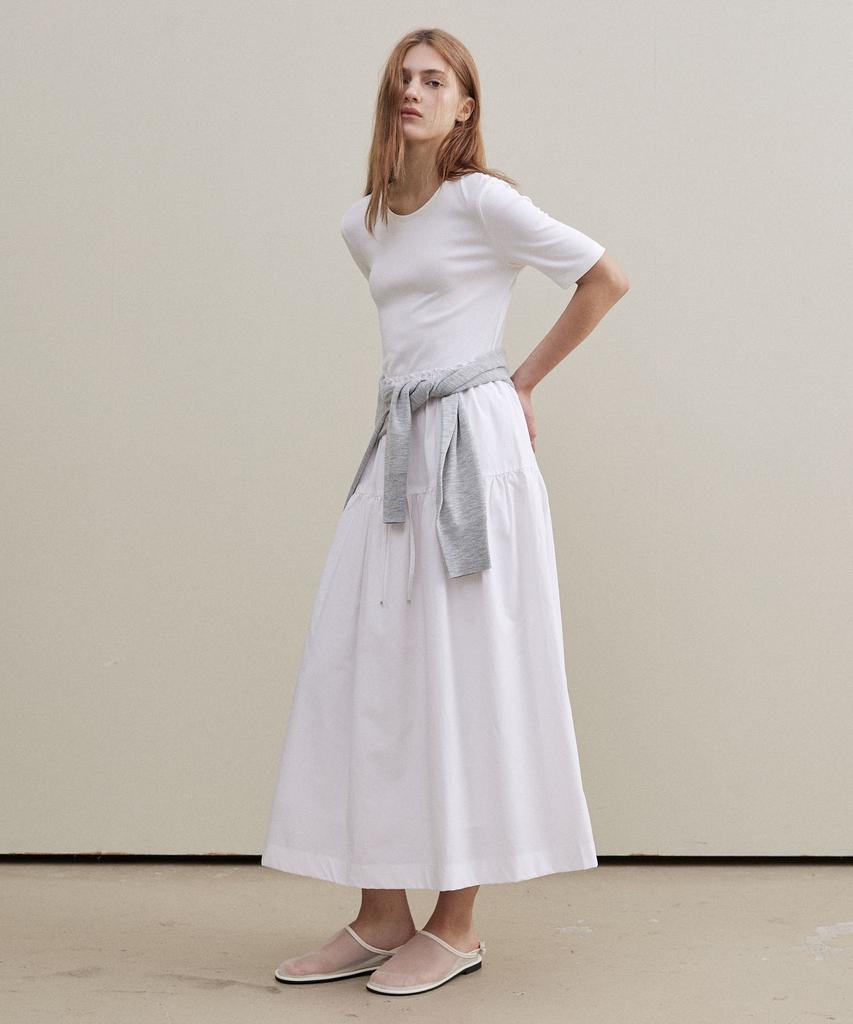 Artid Mix String Short Sleeve Dress_White