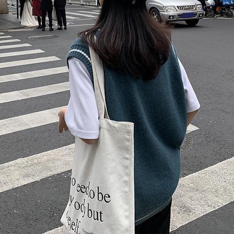 Y2K Style Women's Knitted Sweater Vest New Oversized Knitwear All-Match Pullover Tops V Neck Sleeveless Girls Retro Jumpers