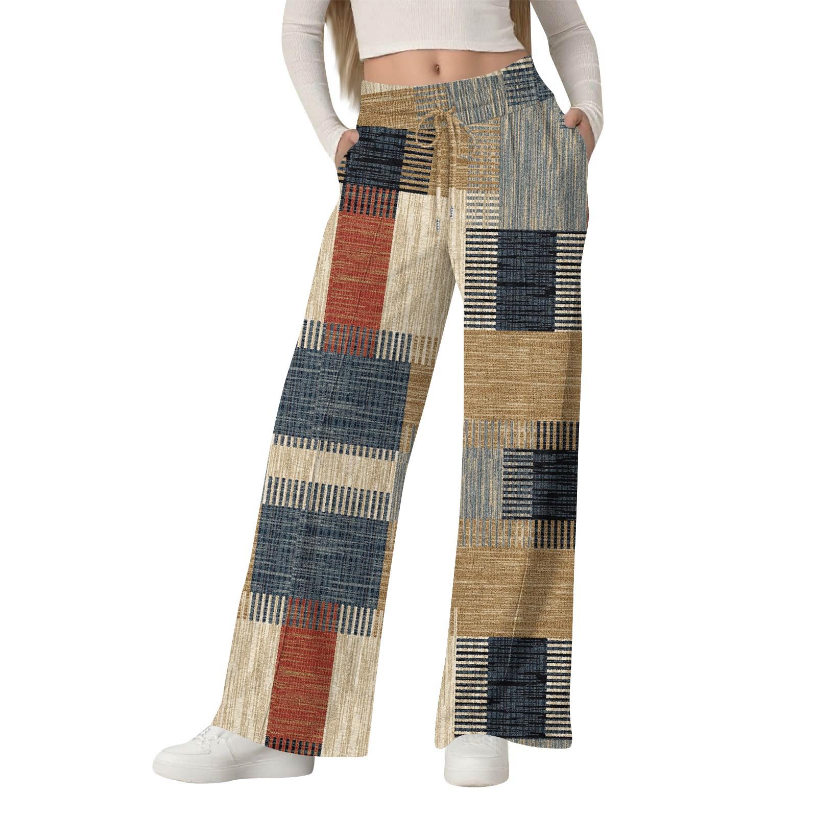 

Женские модные свободные повседневные брюки с широкими штанинами, геометрический цветной блок, пэчворк, принт M