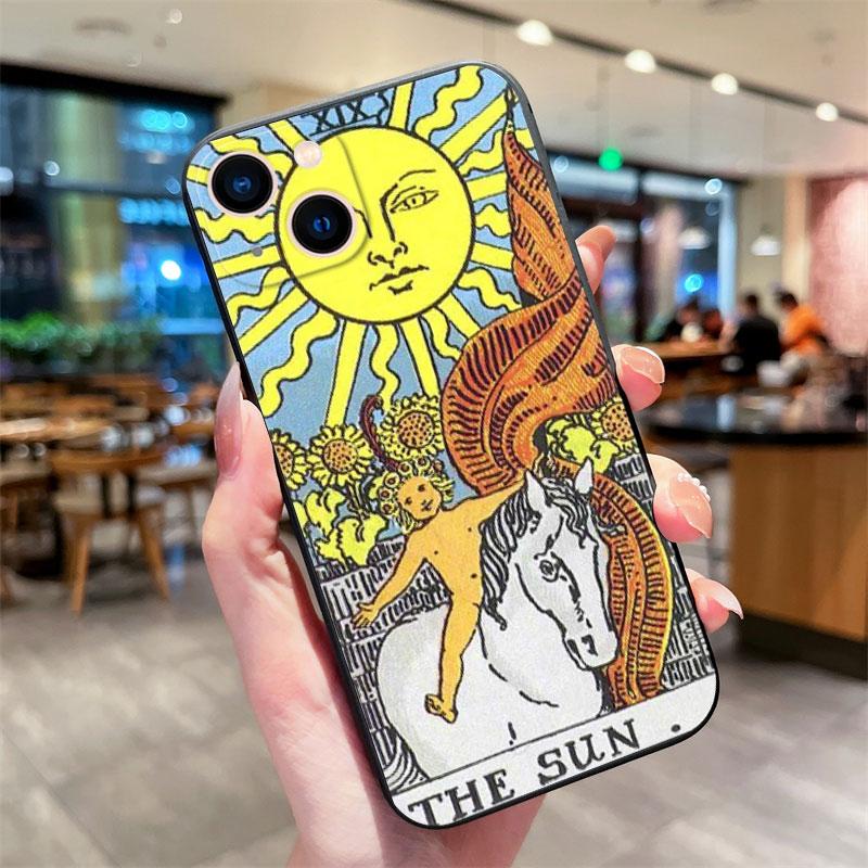 Moon Star Sun Tarot Phone Case for IPhone 13 12 11 14 15 Pro Max XR X XS 7 8 Plus SE Shockproof Soft Silicone Black Cover Fundas