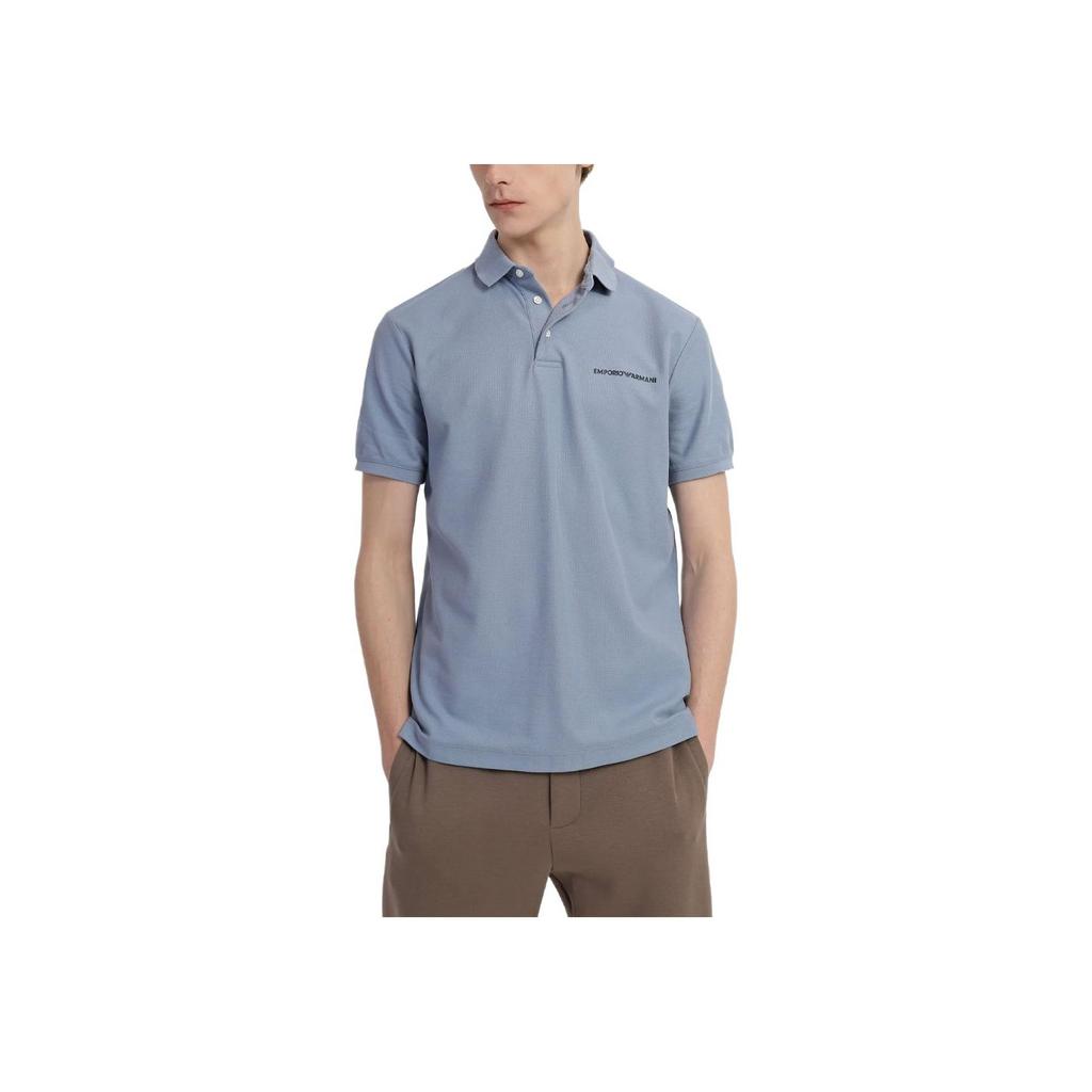 Emporio Armani FW23 Letter Print Logo Short Sleeve Polo Shirt Men tops Fog-Blue 3R1F74-1JCYZ-0738