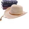 Hollow lace-up Panama straw hat new big eaves western cowboy hat summer outdoor sun protection hat