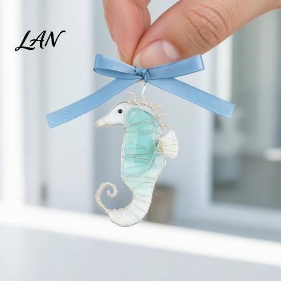 Handcrafted Marine Life Ornaments Handmade Sea Glass Ocean Ornaments, 2D Wire Wrapped Coastal Christmas Tree Decoration, Inspired Hanging Turtle