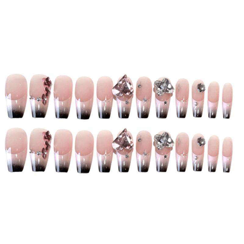 Clear Pink Long Fake Nails with Black Smudging Tip Durable & Never Splitting Comfort Fake Nails for Shopping Traveling Dating