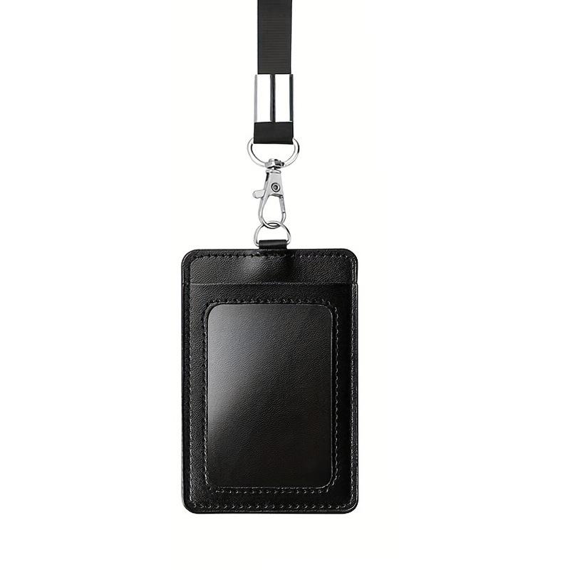PU Leather ID Card Holder Work Badge Access Card Holder Employee Badge Meal Card Easy Pull Buckle Card Holder Lanyard