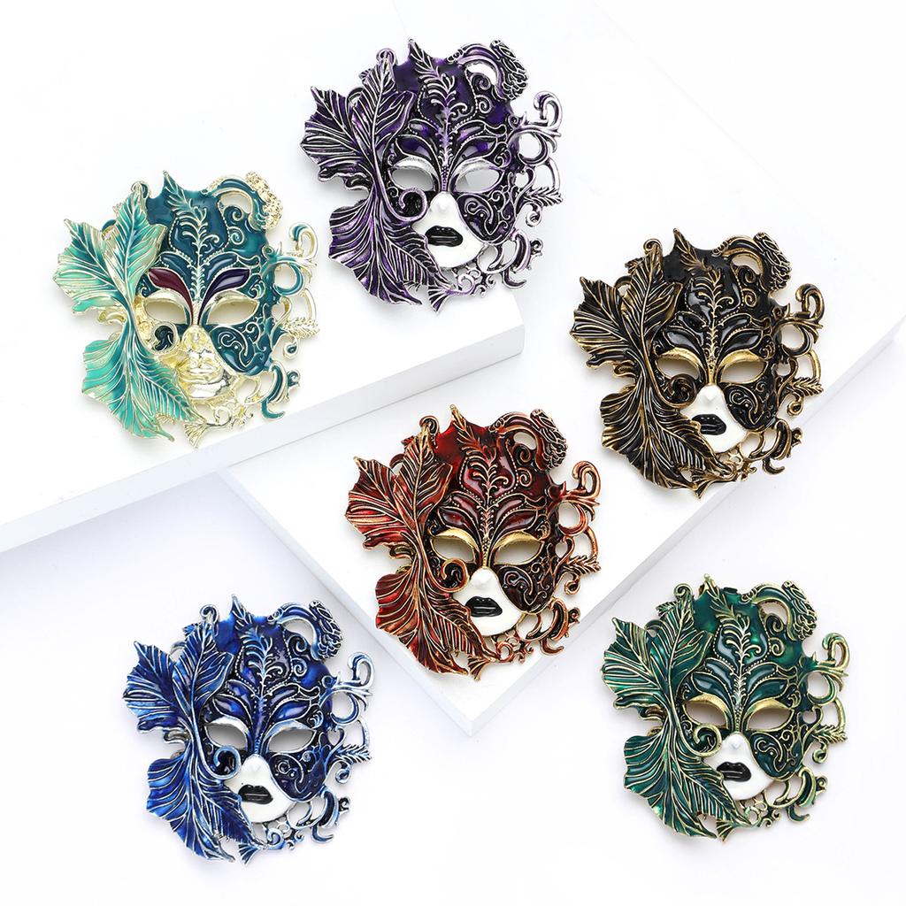 Vintage Palace Embossed Face Mask Brooch Men Women Costume Accessories Corsage Pin Jewellery Gifts