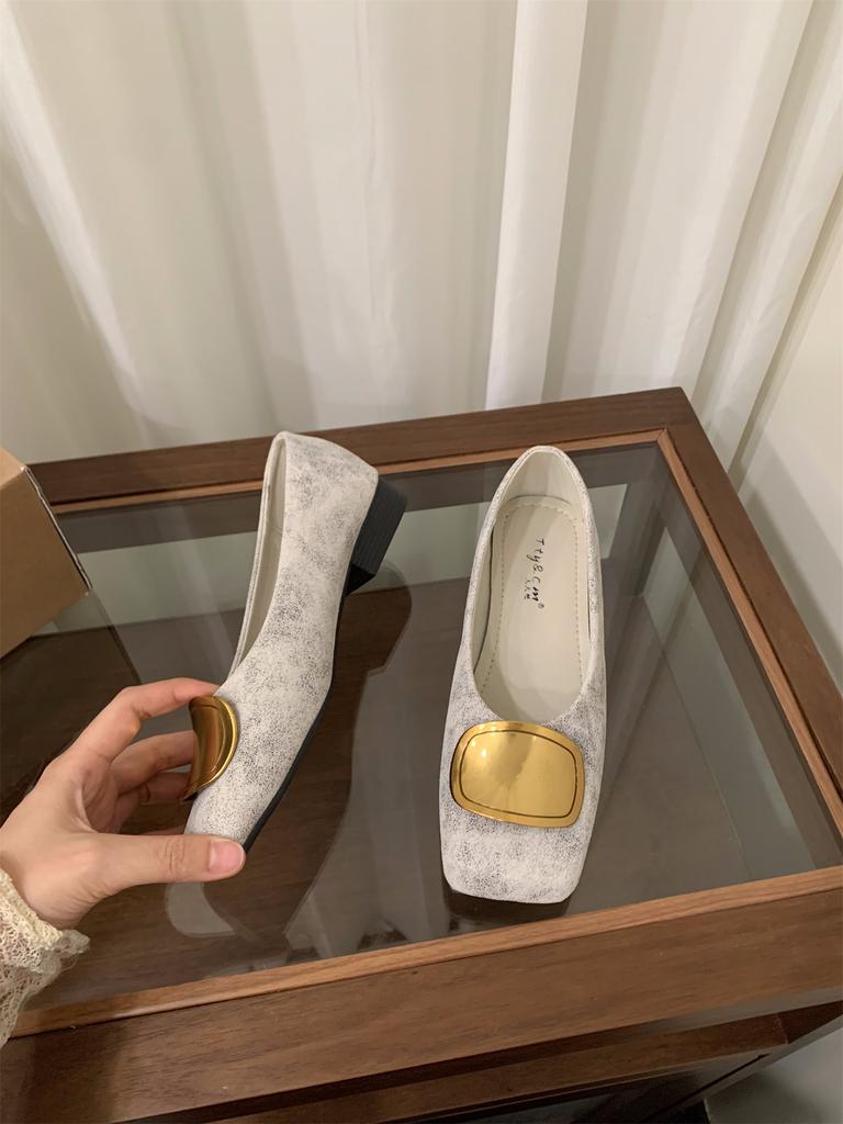 Thick heel square head retro suede single shoes women's shoes 2025 new spring and autumn soft sole not tired feet black commuter shoes