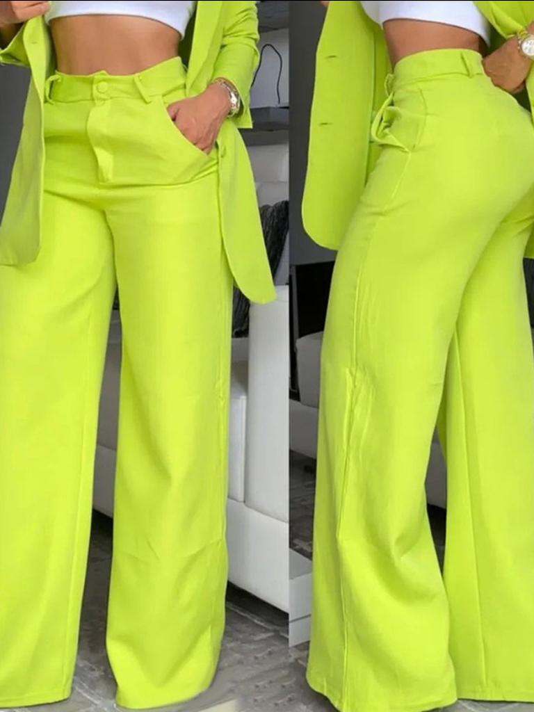 Elegantes Damen Anzug Set Hose mit Falten und Stehkragen