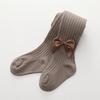 2024 Spring & Autumn Cable Knit Bow Leggings for Girls - Striped Tights with Open Crotch