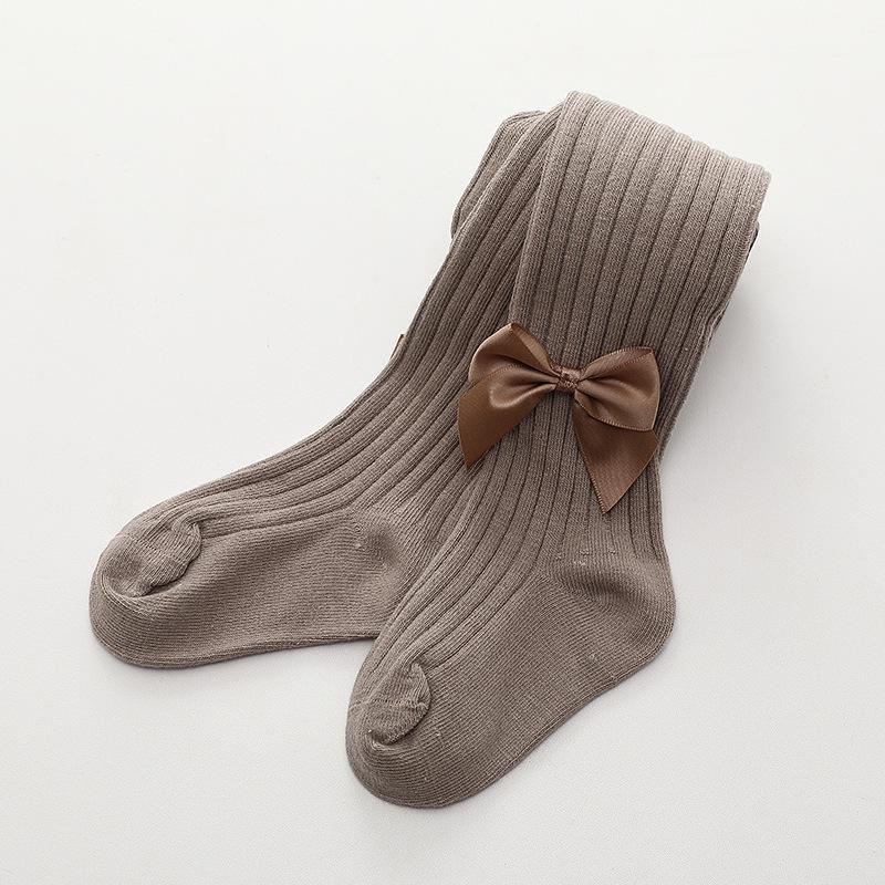 2024 Spring & Autumn Cable Knit Bow Leggings for Girls - Striped Tights with Open Crotch