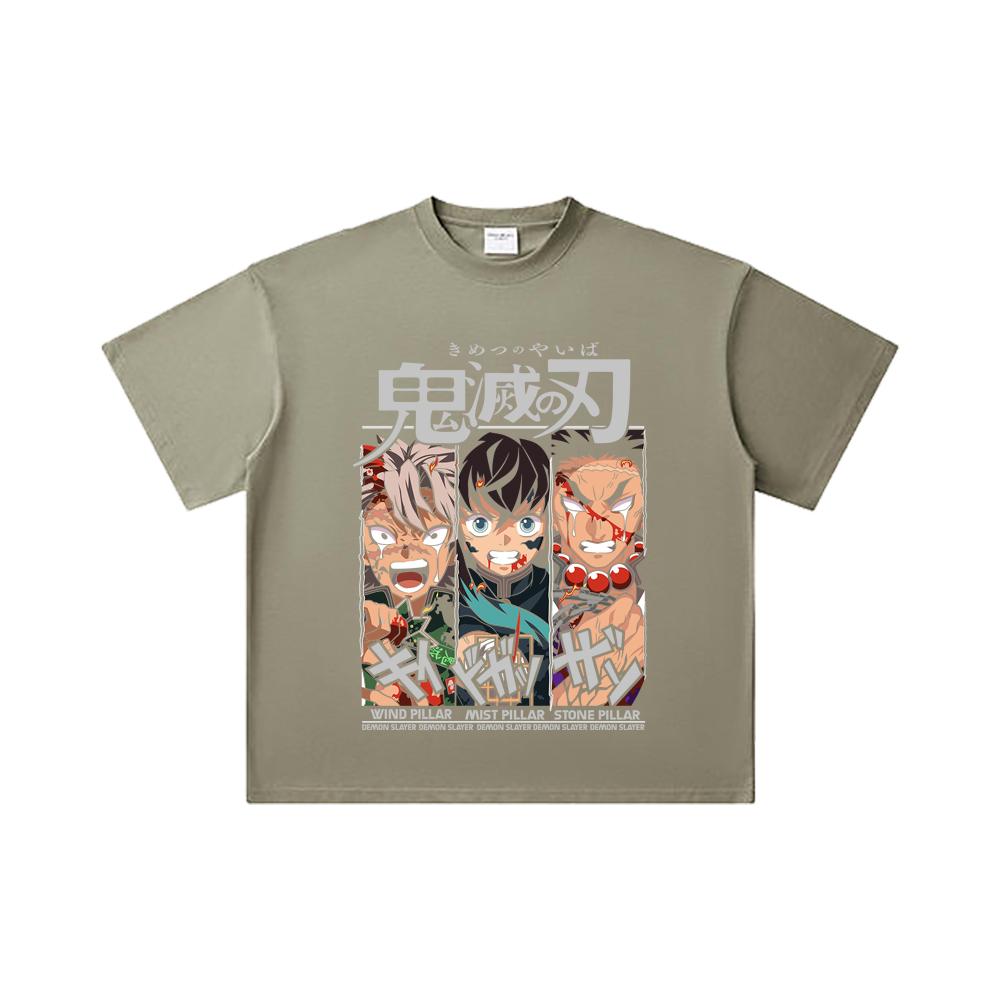 260 GSM Double Yarn 32 Count 100% Cotton Demon Slayer V60 Pillars Print Unisex Heavy Cotton T Shirt