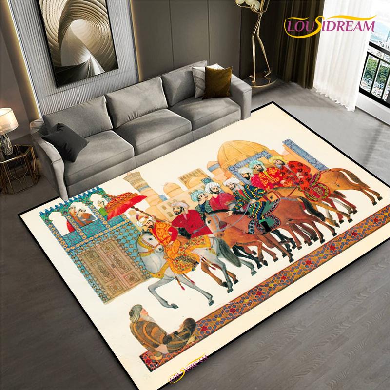 Fashion Ethnic Frame Carpet Horse Home Decor Rectangle Room Rug Black Green Orange Living Room Bedroom Bedside Floor Table Mat