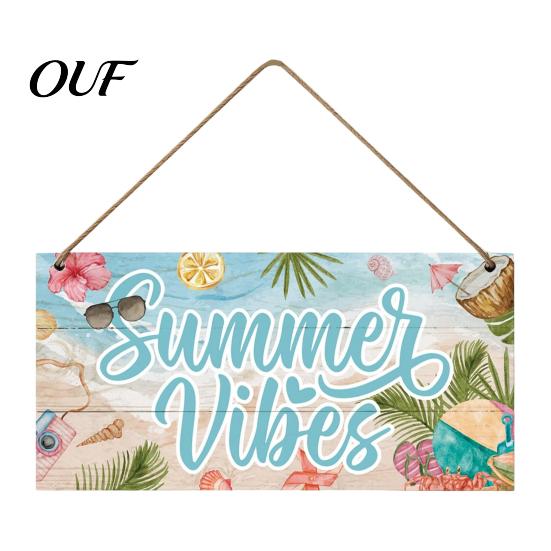 Holiday Decoration for Home Summer Wooden Hanging Sign, Beach Theme Welcome Sign Front Door Decor with Wall Rope, Colorful Hanger Seasonal Farmhouse