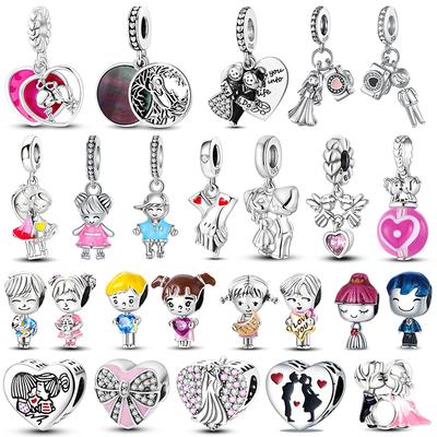 Copper Boy Girl Couple Lovers Beads Marriage Charms Dangle Fit Original Bracelet Charms Jewelry Women Diy