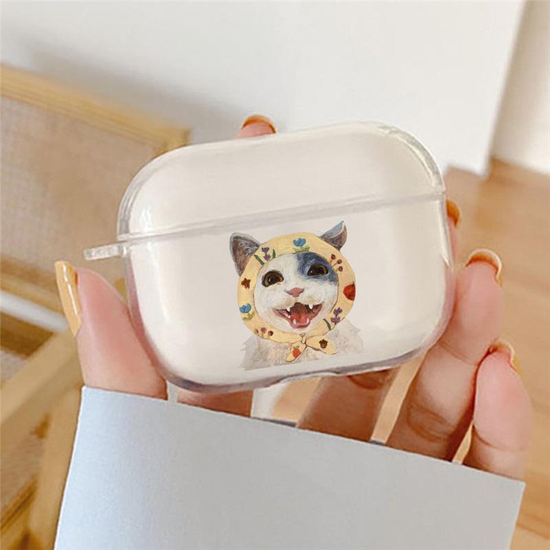 INS Cartoon Oil Painting Cat Earphone Case For Apple AirPods 4 3 2 1 Pro2 Soft Clear Headphone Cover For Airpods 4 Lover Funda
