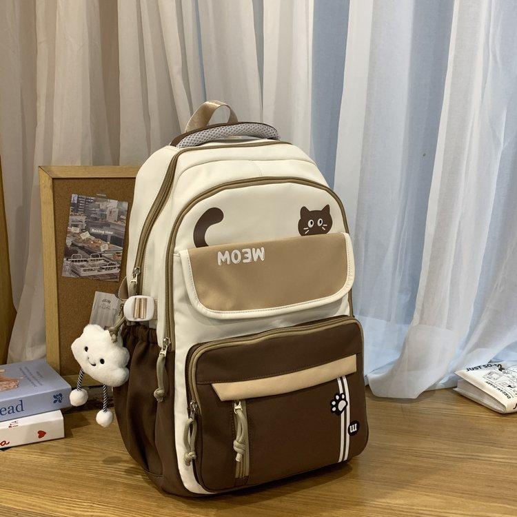 

Cute cat backpack female junior high school student Korean version large capacity computer travel backpack high school student schoolbag tide Single Pack коричневий