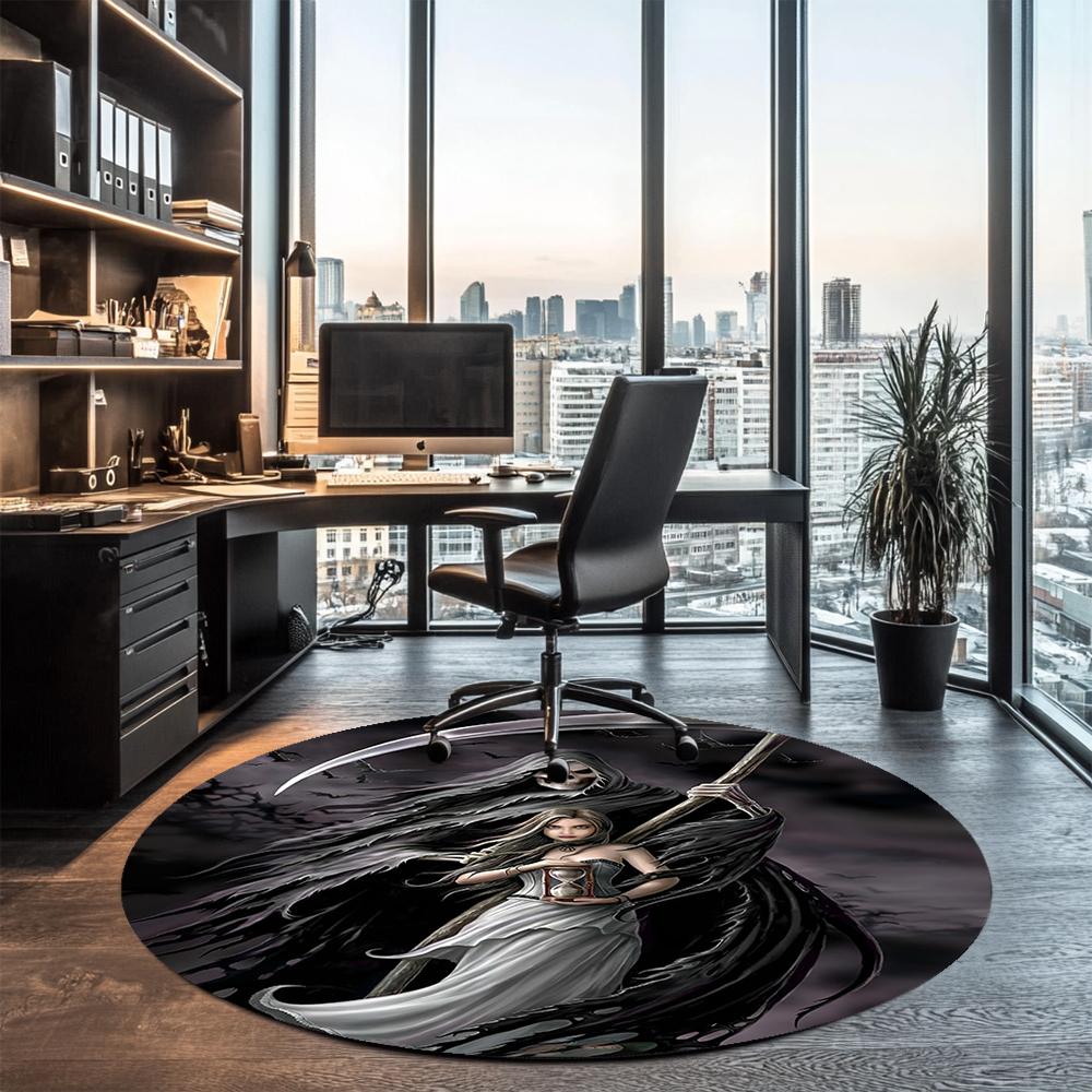 Dark Printed Round Rug Carpet Chair Rug Area Rug Entryway Doormats,for Office Chair Living Room Bedroom Kitchen Room.