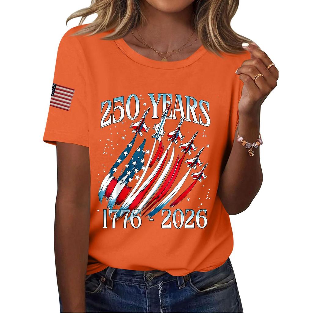 Women's Fashion Casual Printed Short Sleeve Round Neck Pullover Tops