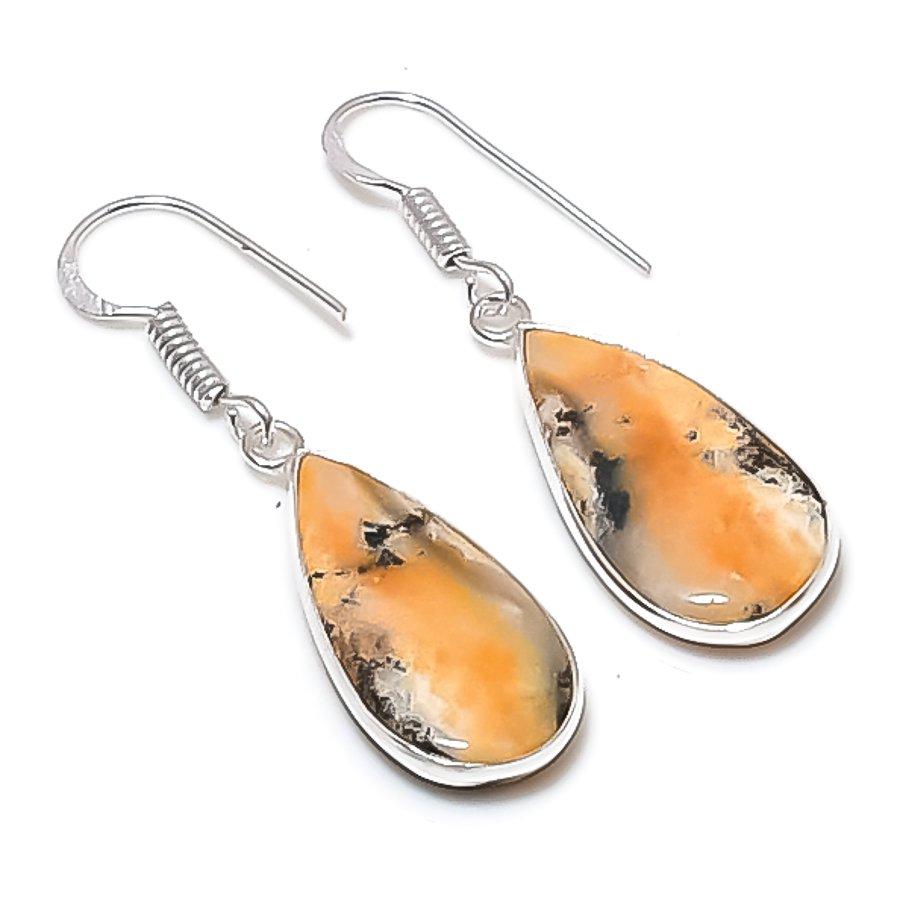 Натуральный медовый дендритный драгоценный камень Серьга из стерлингового серебра 925 пробы 1,69  AEE-10867