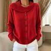 European & American Women's Knit Cardigan Sweater Coat with Irregular Lapel - Autumn/Winter Style, Solid Color, Buttoned