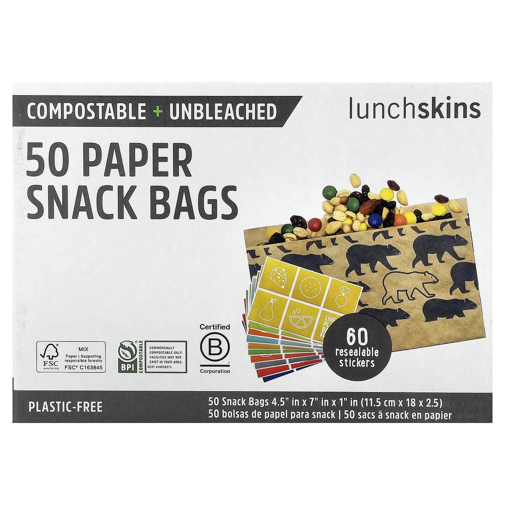 Lunchskins, Paper Snack Bags, Bears, 50-Count