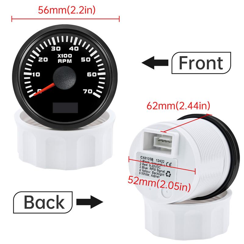 2" 52mm Tachometer 3000RPM 4000RPM,6000RPM,70000RPM,8000RPM Tacho Gauge Red Light RPM Meter for Boat Marine Car 12V24V
