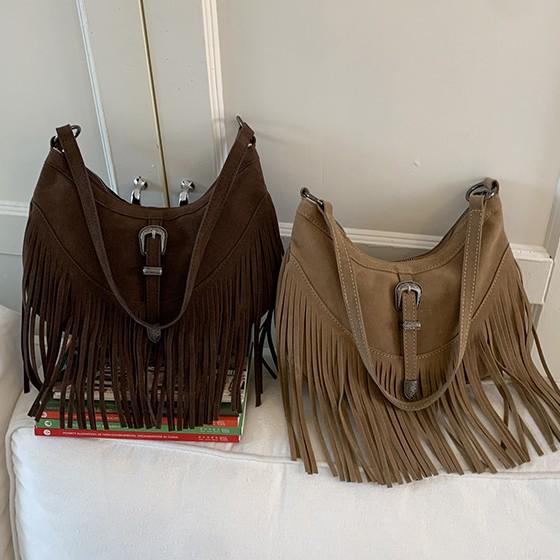 Vintage Suede Tassel Crossbody Bag - Autumn/Winter Fashionable Commute Tote