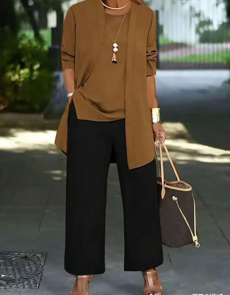 2021 Nadrozmerná jednofarebná trojdielna súprava: Zoštíhľujúci a bruško zakrývajúci ležérny módny outfit pre ženy