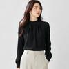 Elegant French Style Beige Chiffon Blouse Women Loose Fit Long Sleeve Shirt With Flattering Cut