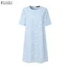 ZANZEA Women Casual Round Neck Short Sleeve Summer Subtle Patterned Dress