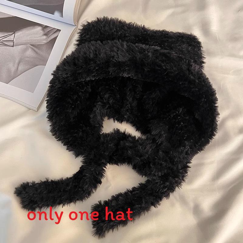 

Cute Bear Knit Hat With Earmuffs For Winter Warmth And Wind Protection Black