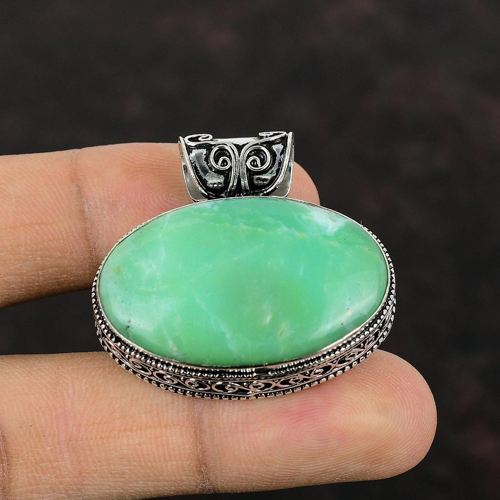 Krysopras Anheng 925 Sterlingsølv Anheng Håndlagde Smykker Vintage Anheng Ekte Edelstenssmykker Statement Anheng Jubileumsgave