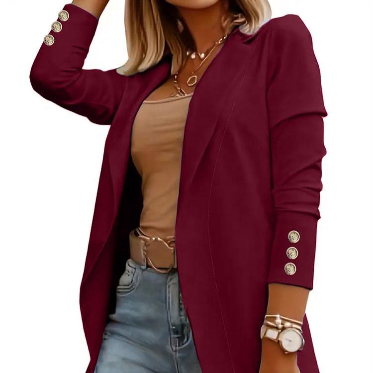 Herbst Winter Frauen Mode Einfarbig Revers Anzug Jacke Büro Freizeit Anzug