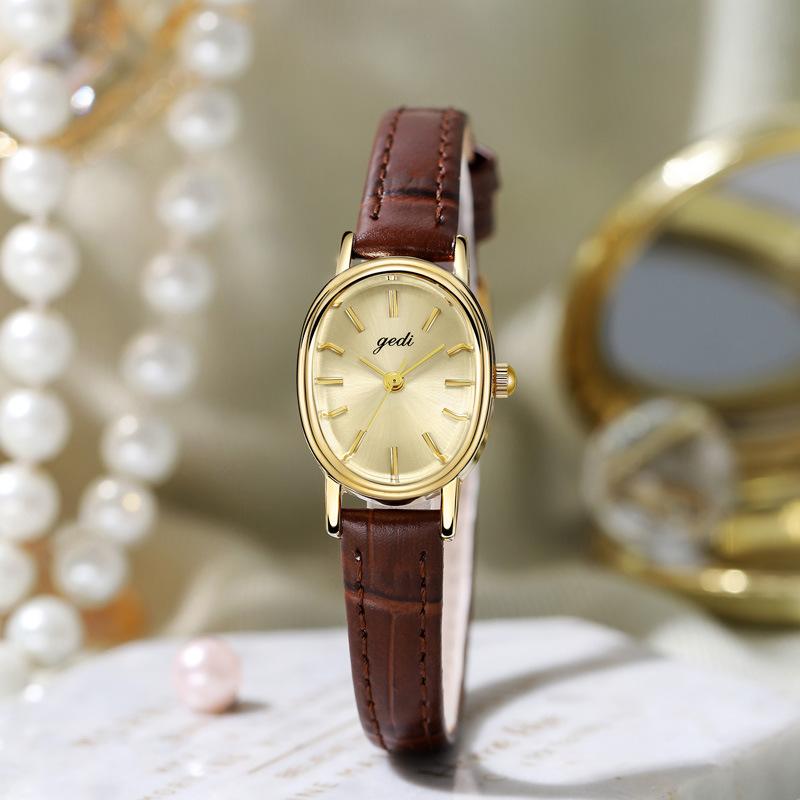 Women'S High-Value Watch, Simple Niche High-End Oval Women'S Watch, Leather Waterproof Quartz Watch