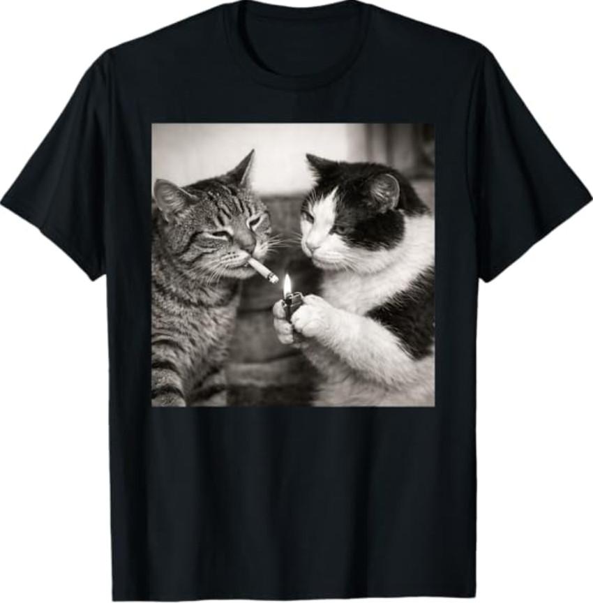Funny Smoking Cats Meme Humor Art T-Shirt S разноцветный