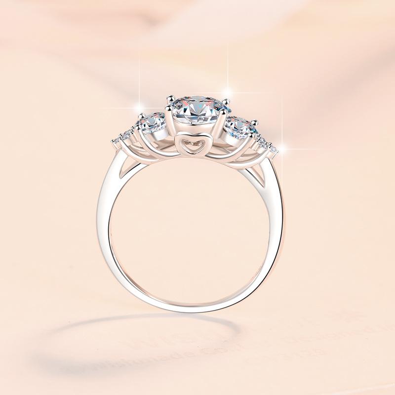 Three Stone Ring S925 Sterling Silver GRA Certificate Round Cut D Color VVS1 Moissanite Anniversary Wedding Ring for Women