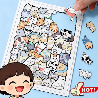 Dřevěné zvířecí puzzle Skládací hračky Dřevěné kočičí puzzle Vzdělávací puzzle Pro děti Chlapci Dívky Dárky Dekorace Malování 50 ks/sada