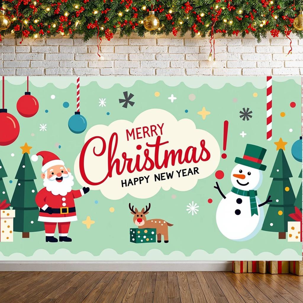 Christmas Banner Snowman Pattern Happy New Year Banner Xmas Banner Candy Cane For School Activity Holiday Event Home Decoration