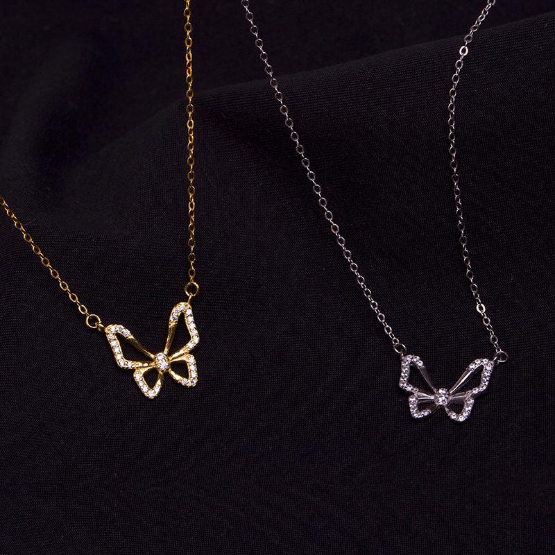 Banyan Tree S925 Silver with 14K Gold Butterfly Necklace - Cold Style, Elegant Temperament, Aesthetic Clavicle Chain - New Trend