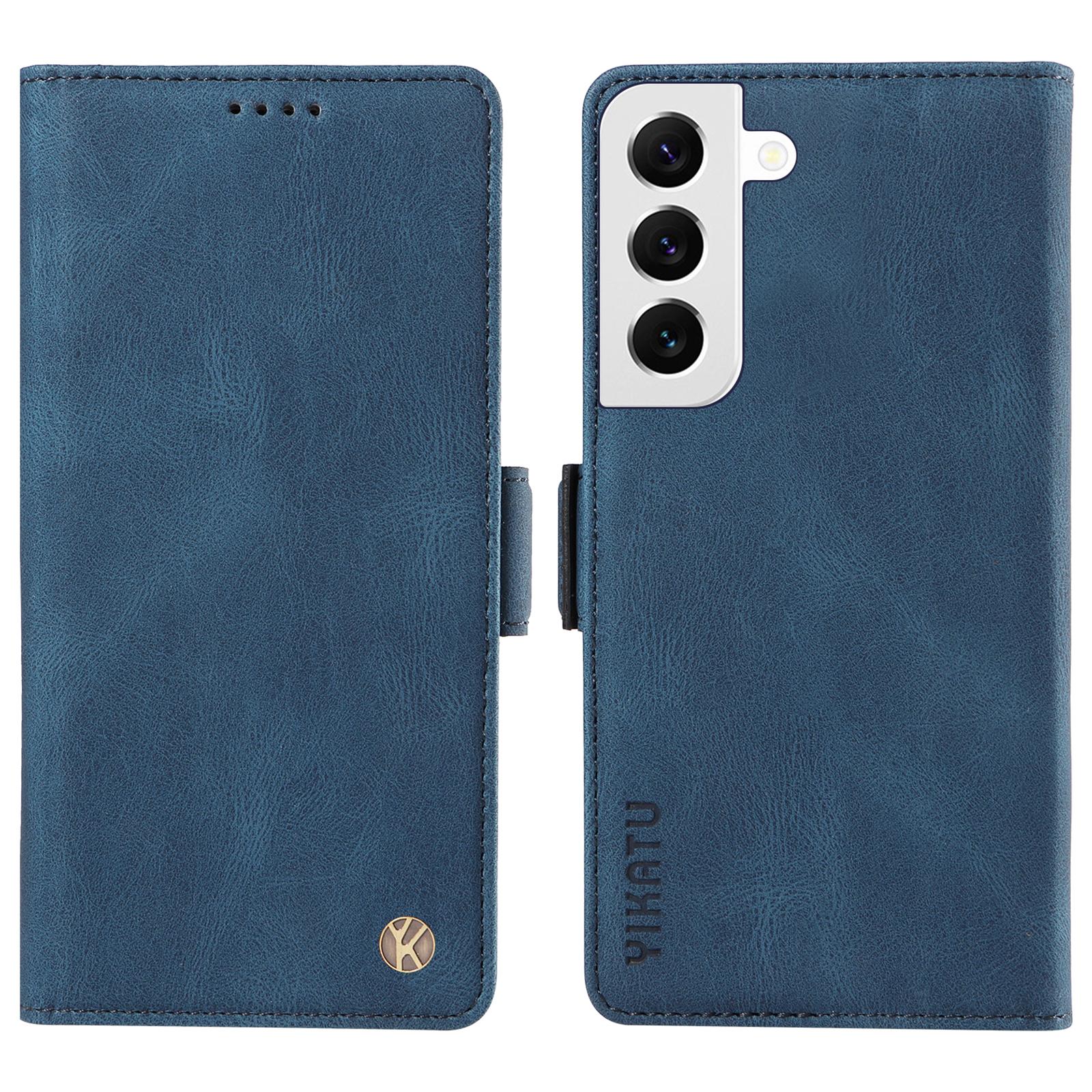 

YIKATU YK-005 For Samsung Galaxy S23 Skin-touch Phone Leather Case Wallet Stand Phone Cover Blue