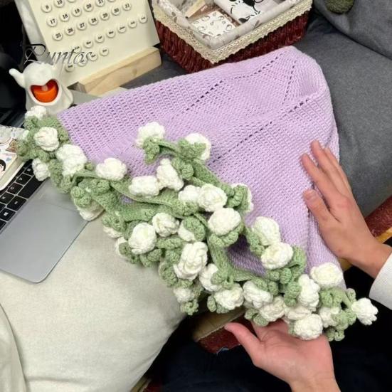 Blomfilt Virkningssats Rose Bukett Filt Gör-det-själv-kit Virkad Bukett Slängfilt Hantverksset för Mors Dag Present Hem Soffa Soffinredning