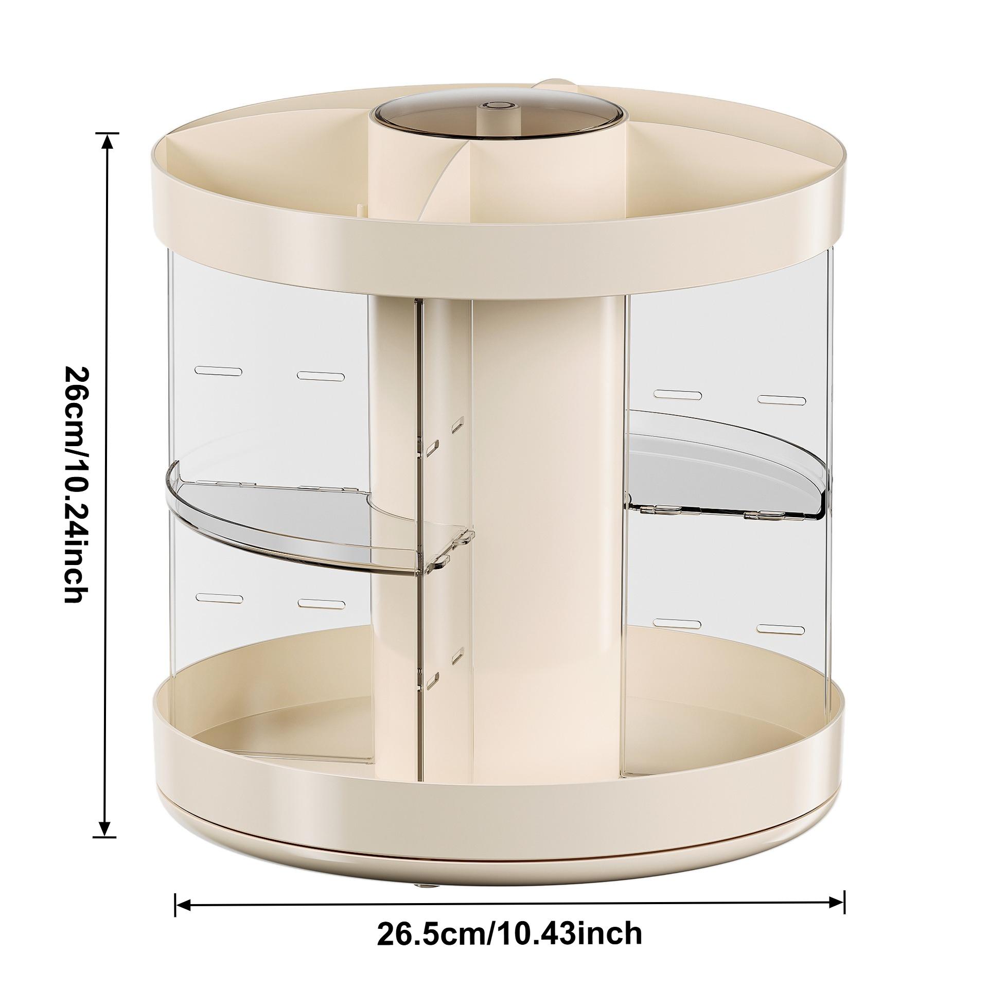 

360-Degree Rotating Multi-Tier Cosmetic Organizer with Pop-Up Top Beige PVC Makeup Storage&Beauty Product Holder DrawerOrganizer