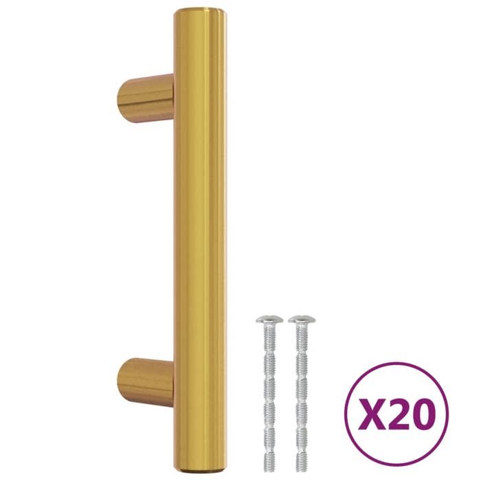 VidaXL Poignées d'Armoire 20 pcs, Poignées de Porte avec Vis, Poignées de Tiroir pour Placards Buffets Casiers Caisses, Doré 3203595