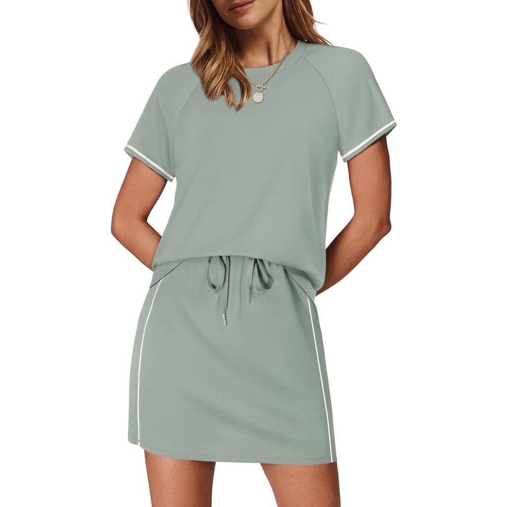 Ensembles 2 Pièces Pour Femmes Ensembles Jupe Tenues d'Été Ensemble Vêtements Femmes Voyage Entraînement Ensembles Jupe-Short